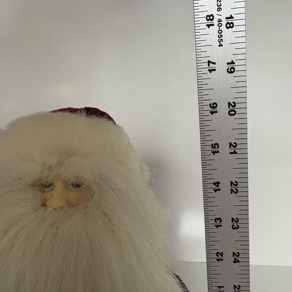 Santa Claus Figurine 16" Red Green Velvet Coat Faux Fur Trim Gold Sack Holiday - Picture 9 of 9